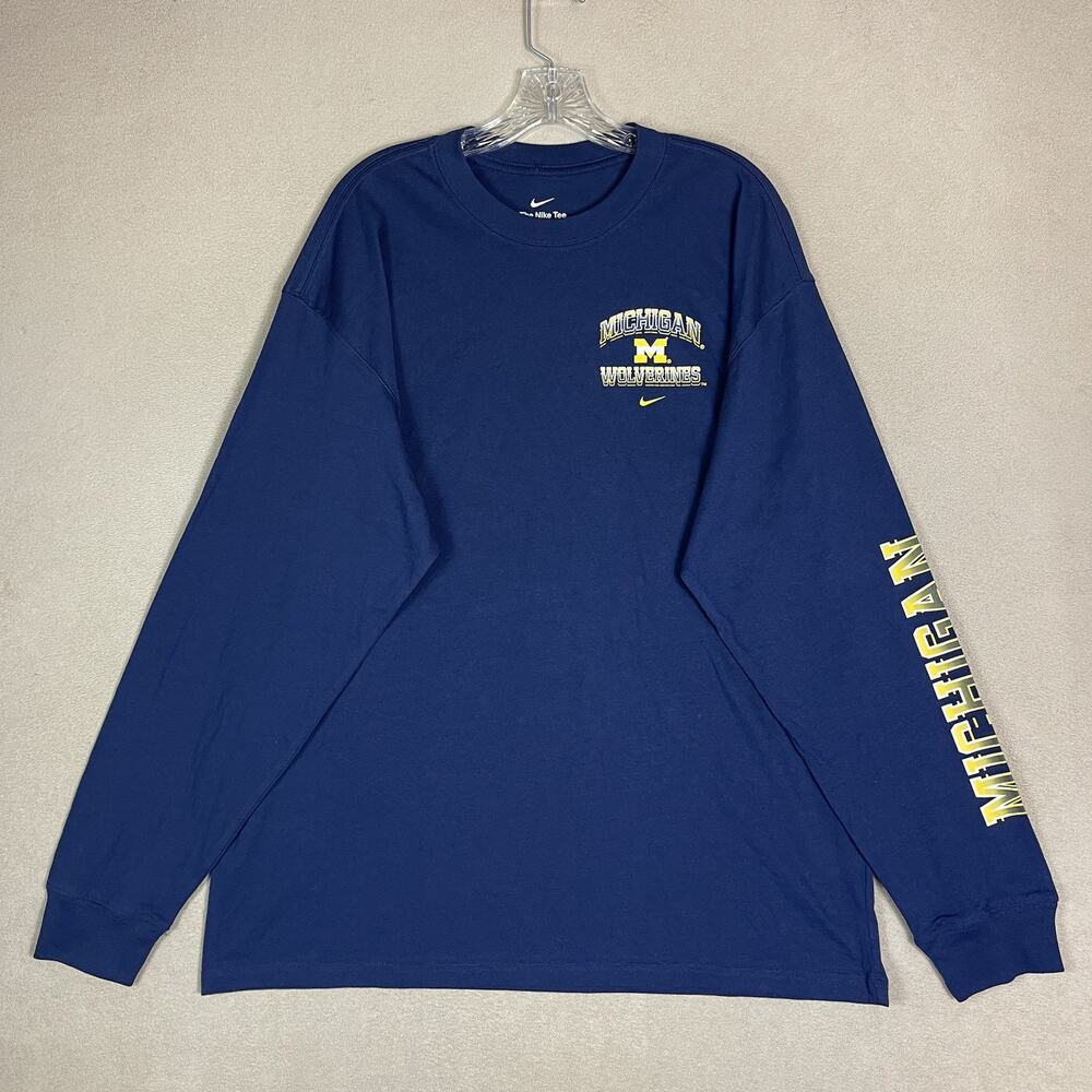Nike Tee Mens Large Navy Blue Michigan Wolverines Long Sleeve Graphic T-Shirt